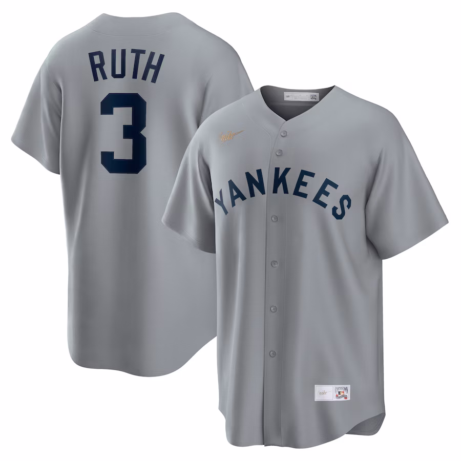 Men's New York Yankees Babe Ruth Nike Gray Road Cooperstown Collection Player Jersey