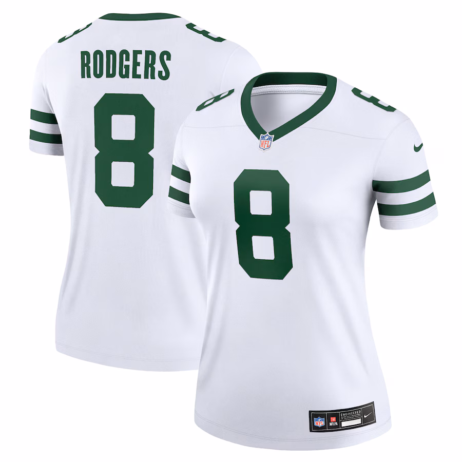 Women's New York Jets Aaron Rodgers Nike Legacy White Legend Player Performance Top