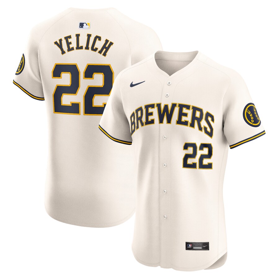 Men's Milwaukee Brewers Christian Yelich Nike Cream Home Elite Player Jersey