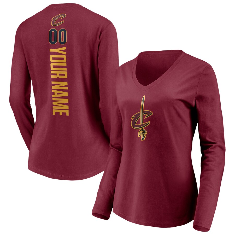 Women's Cleveland Cavaliers Wine Playmaker Personalized Name & Number Long Sleeve V-Neck T-Shirt