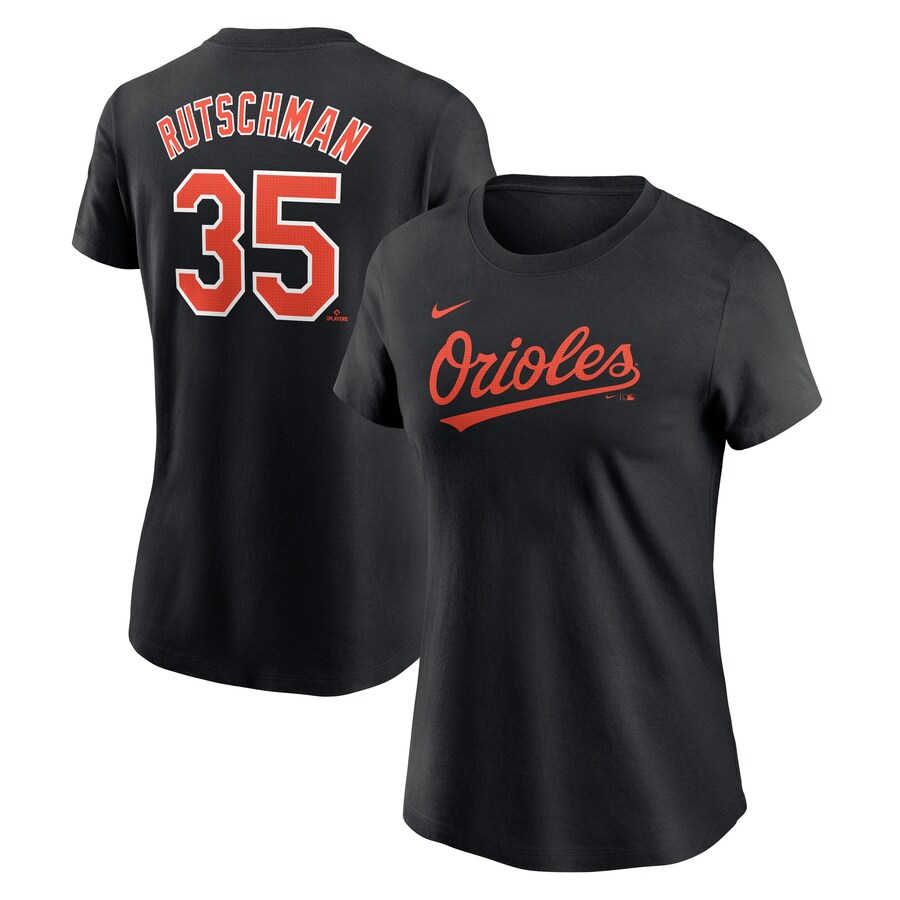Women's Baltimore Orioles Adley Rutschman Nike Black Fuse Name & Number T-Shirt