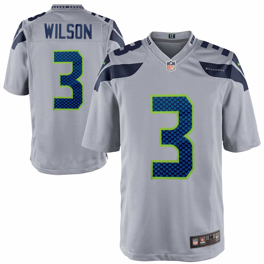 Mens Seattle Seahawks Russell Wilson Nike Gray Alternate Game Jersey