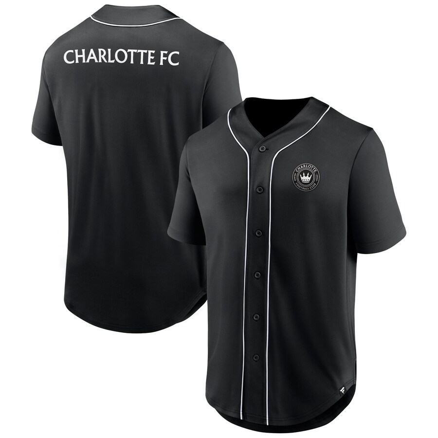 Men's Charlotte FC Fanatics Black Third Period Fashion Baseball Button-Up Jersey