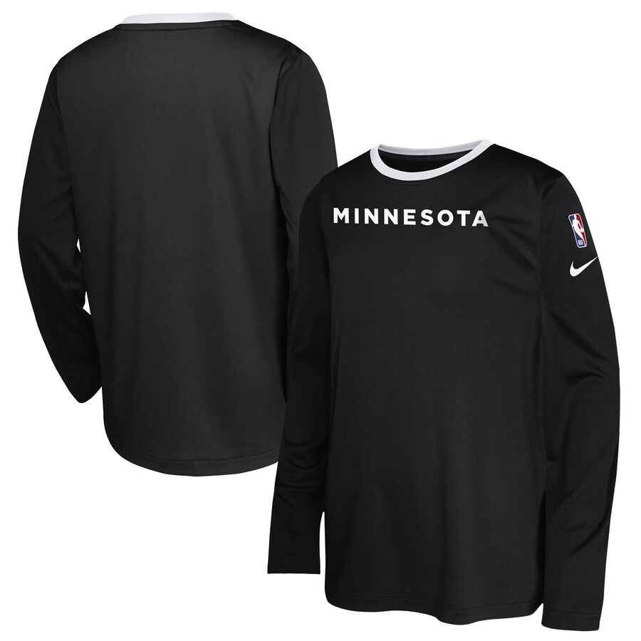 Youth Minnesota Timberwolves  Nike Black 2024/25 City Edition Pregame Performance Long Sleeve Shooting T-Shirt