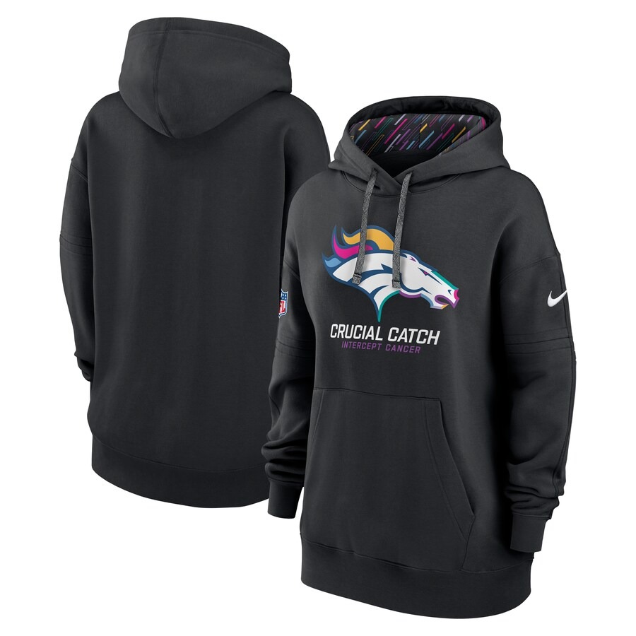 Women's Denver Broncos  Nike Black 2024 NFL Crucial Catch Club Pullover Hoodie