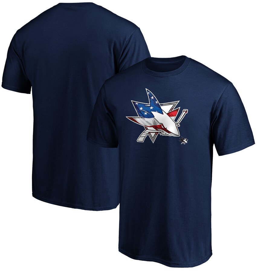 Men's San Jose Sharks Navy Banner Wave Logo T-Shirt