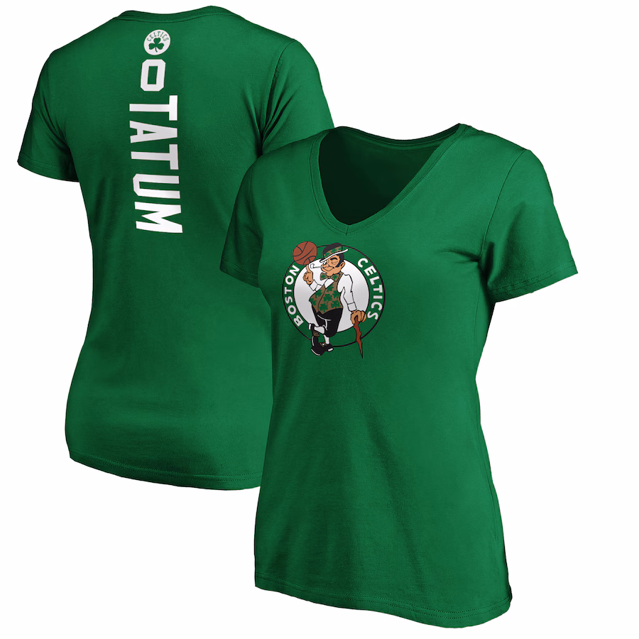 Women's Boston Celtics Jayson Tatum Kelly Green Playmaker Name & Number V-Neck T-Shirt
