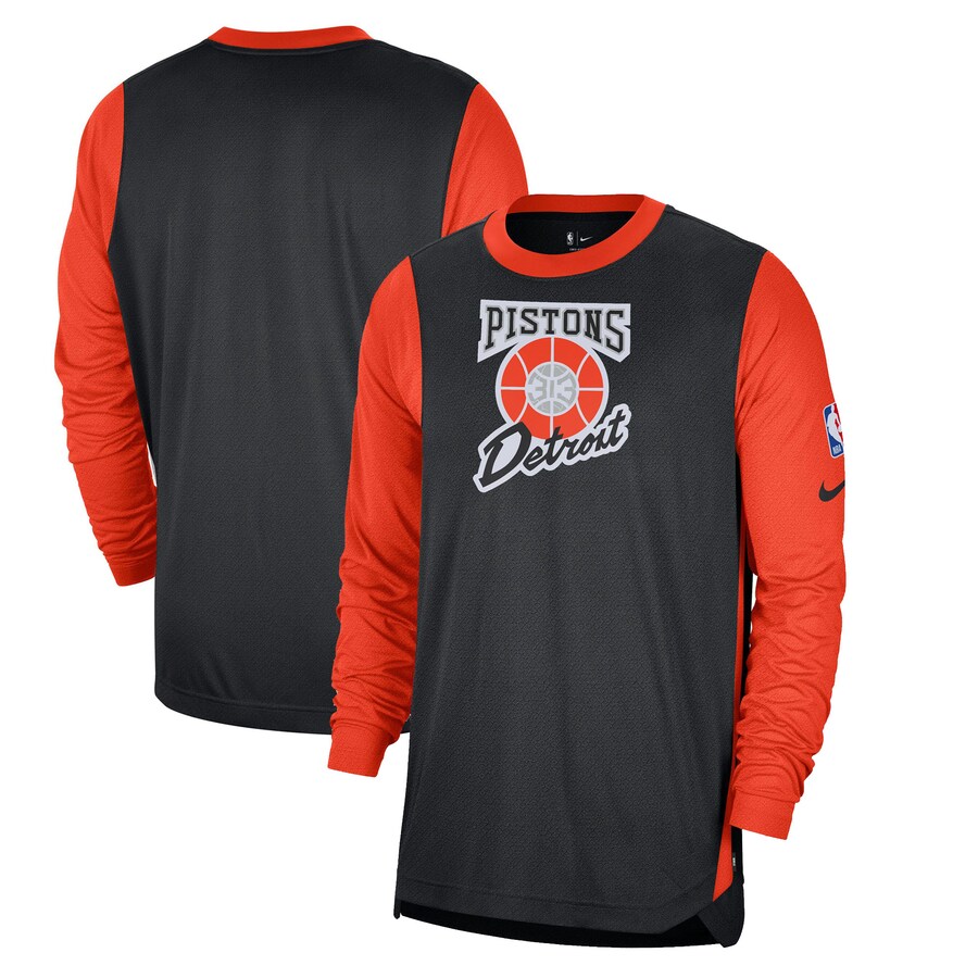 Men's Detroit Pistons Nike Black 2024/25 City Edition Authentic Pregame Performance Long Sleeve Shooting T-Shirt