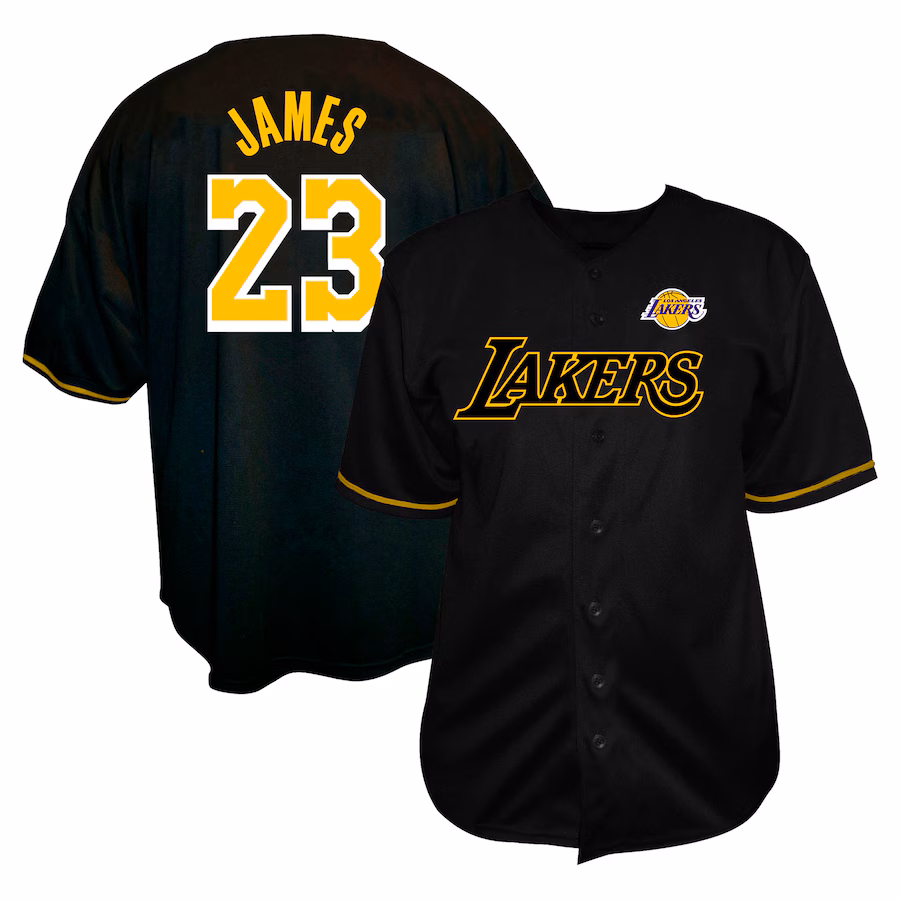 Men's Los Angeles Lakers LeBron James Profile Black Big & Tall Name & Number Button-Up Jersey