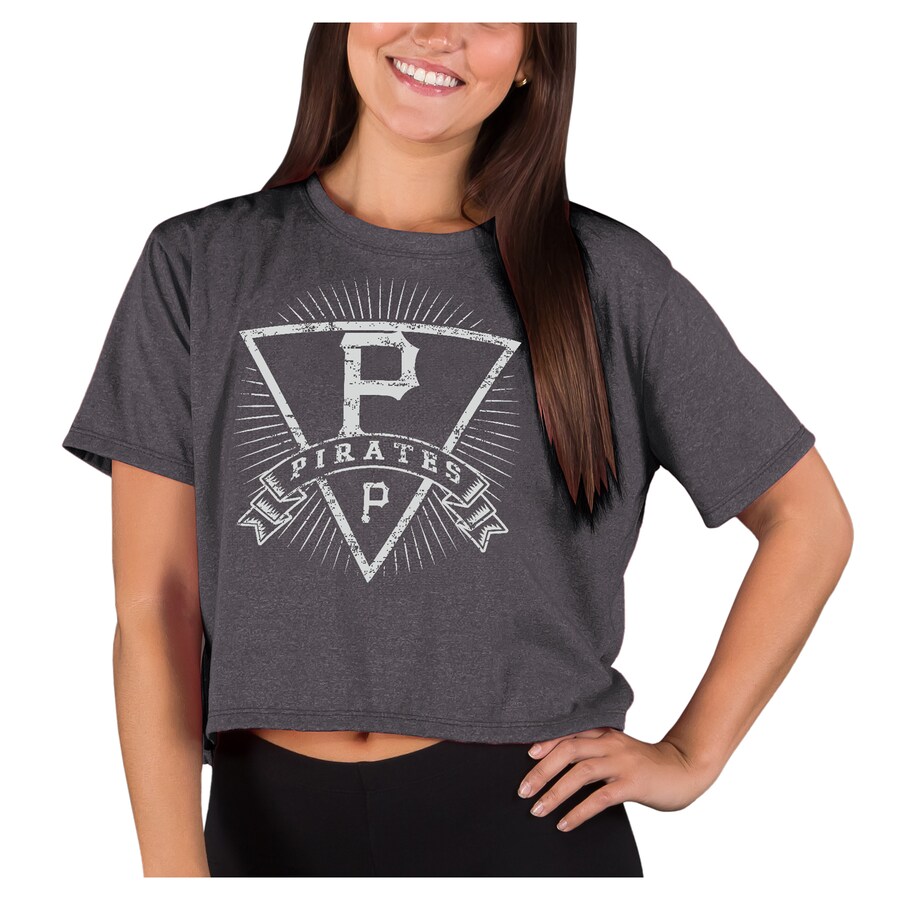 Women's Pittsburgh Pirates Concepts Sport Heather Charcoal Distressed Quest Boxy Cropped T-Shirt
