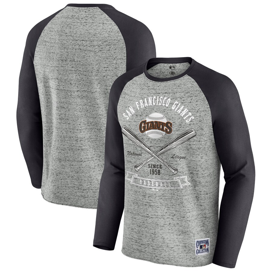Men's San Francisco Giants Darius Rucker Collection by Fanatics Heather Gray Raw Edge Raglan Long Sleeve Baseball T-Shirt