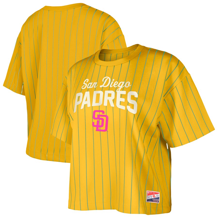 Women's San Diego Padres New Era Gold City Connect Multiplier Pinstripe Cropped T-Shirt