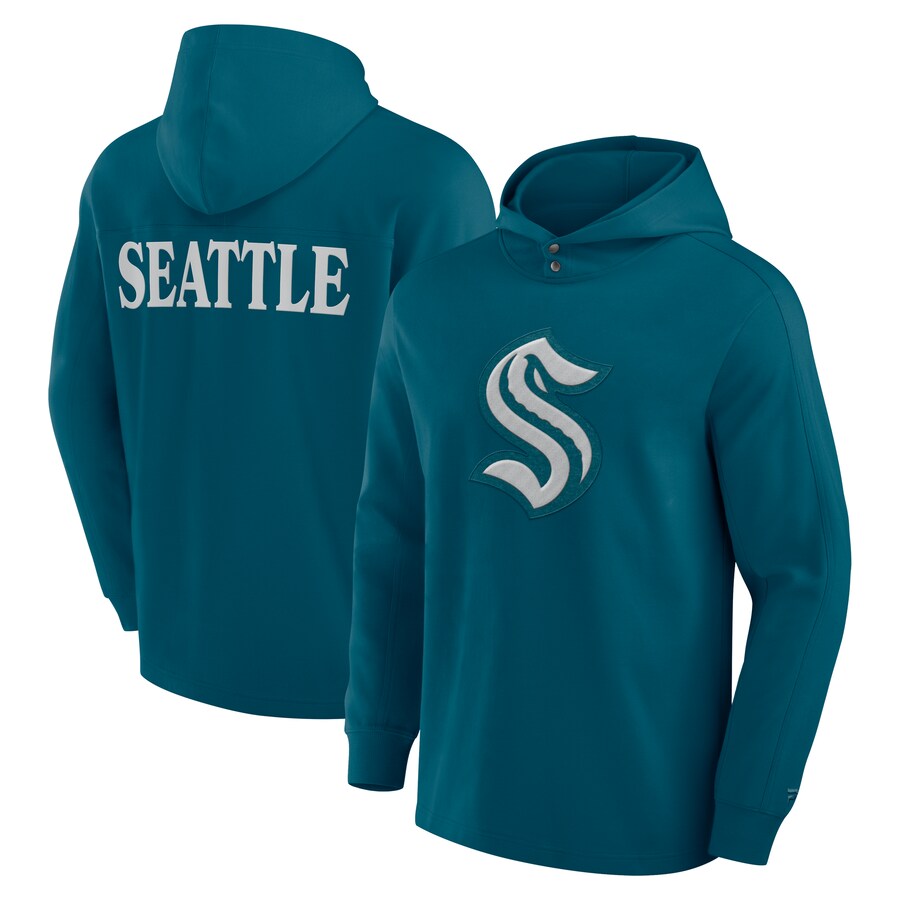 Men's Seattle Kraken Fanatics Teal Elements Blaze Tri-Blend Long Sleeve Hoodie T-Shirt