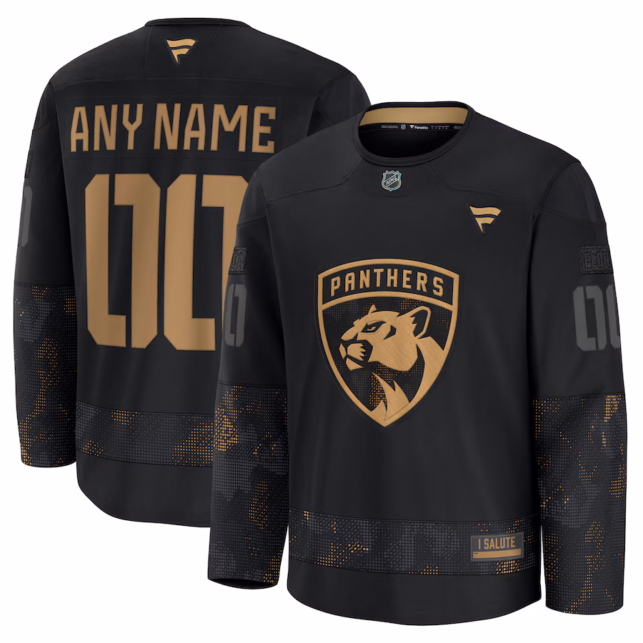 Men's Florida Panthers Fanatics Black 2024 Military Appreciation Personalized Long Sleeve Practice Jersey