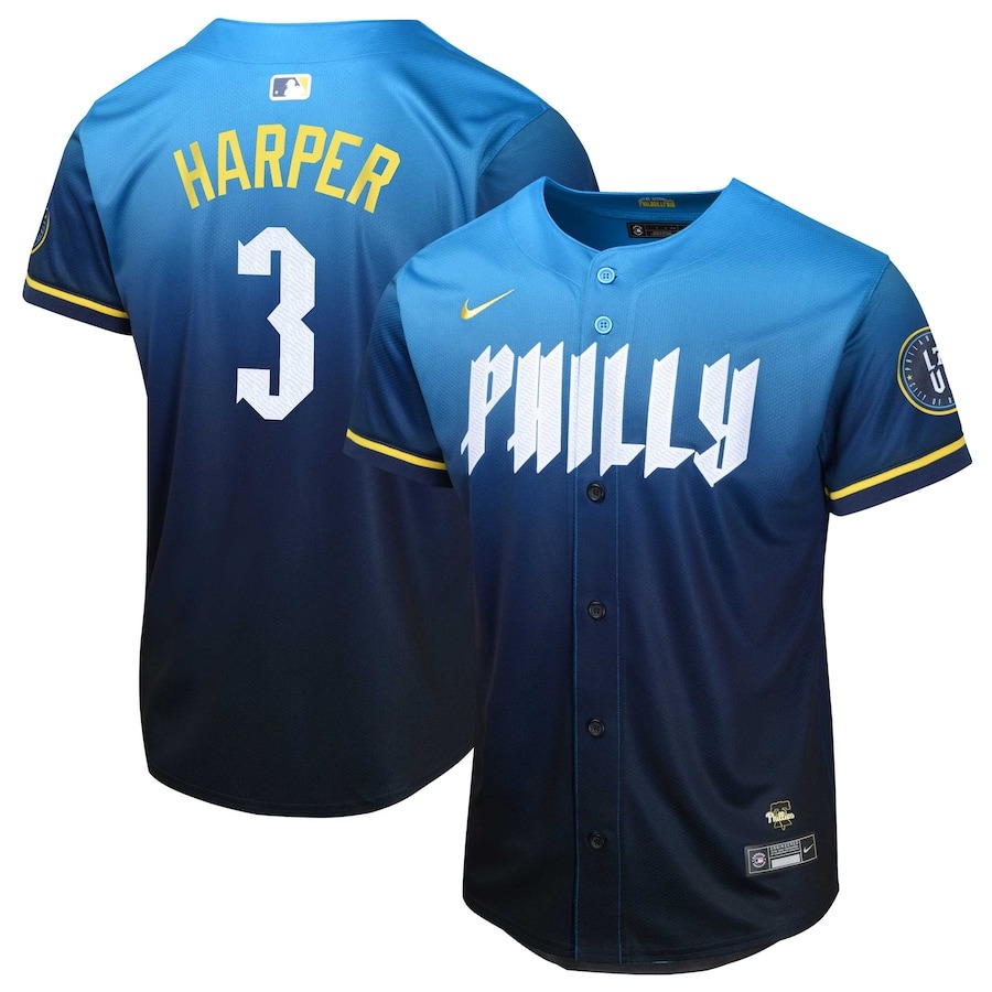 Youth Philadelphia Phillies Bryce Harper Nike Blue 2024 City Connect Limited Player Jersey