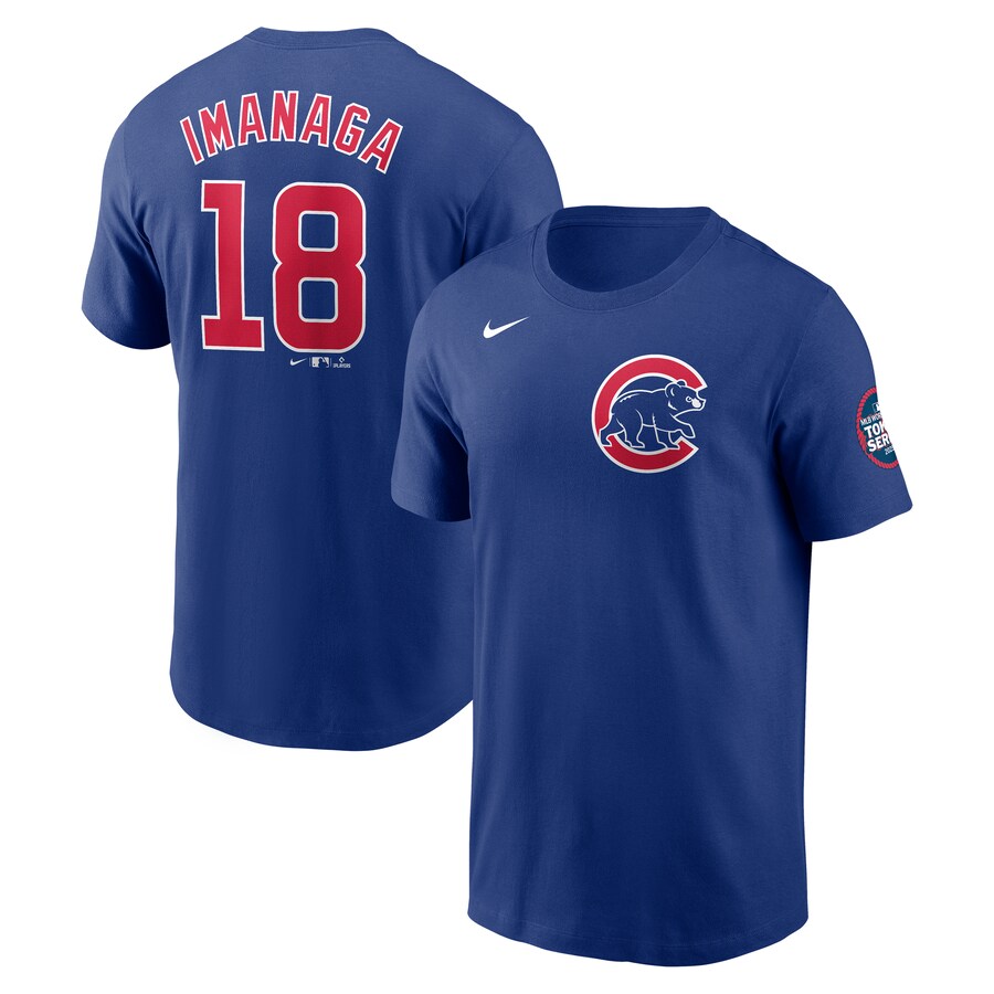 Men's Chicago Cubs Sh��ta Imanaga Nike Royal 2025 MLB World Tour: Tokyo Series Name & Number T-Shirt