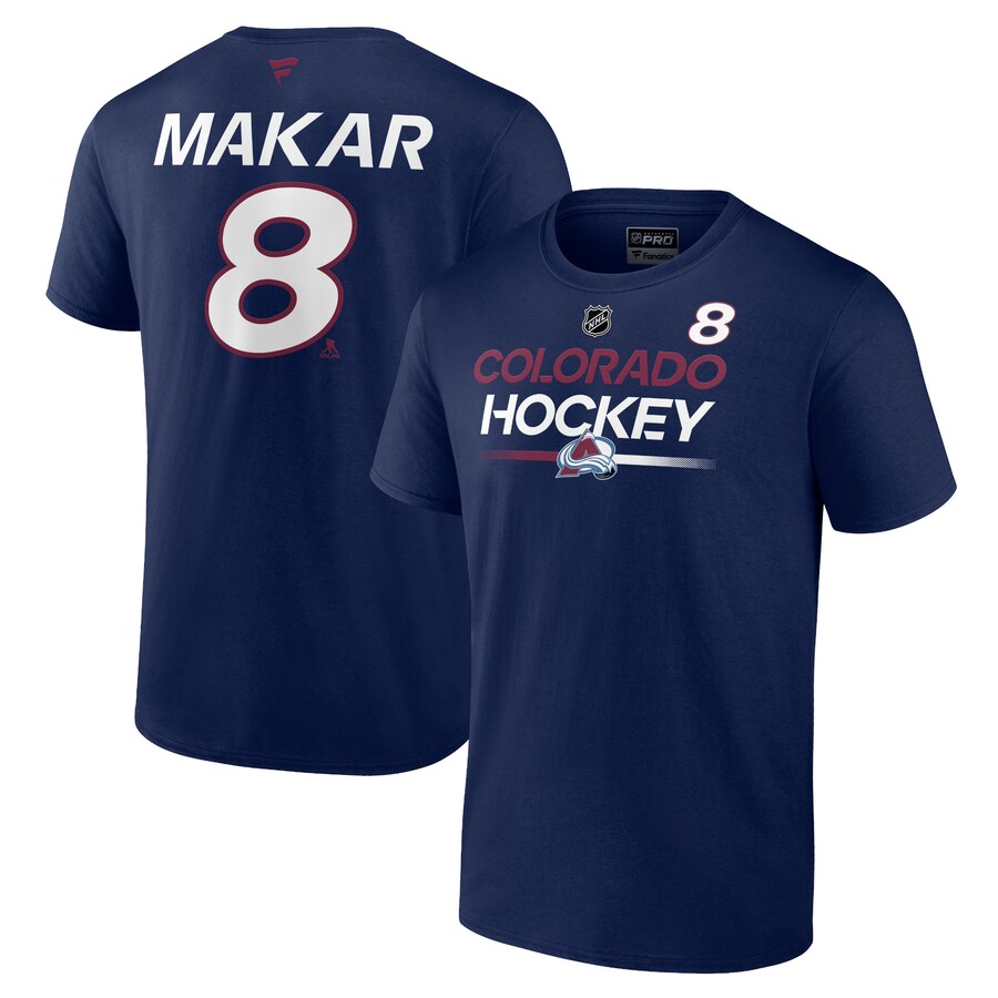 Men's Colorado Avalanche Cale Makar Fanatics Navy Authentic Pro Prime Name & Number T-Shirt