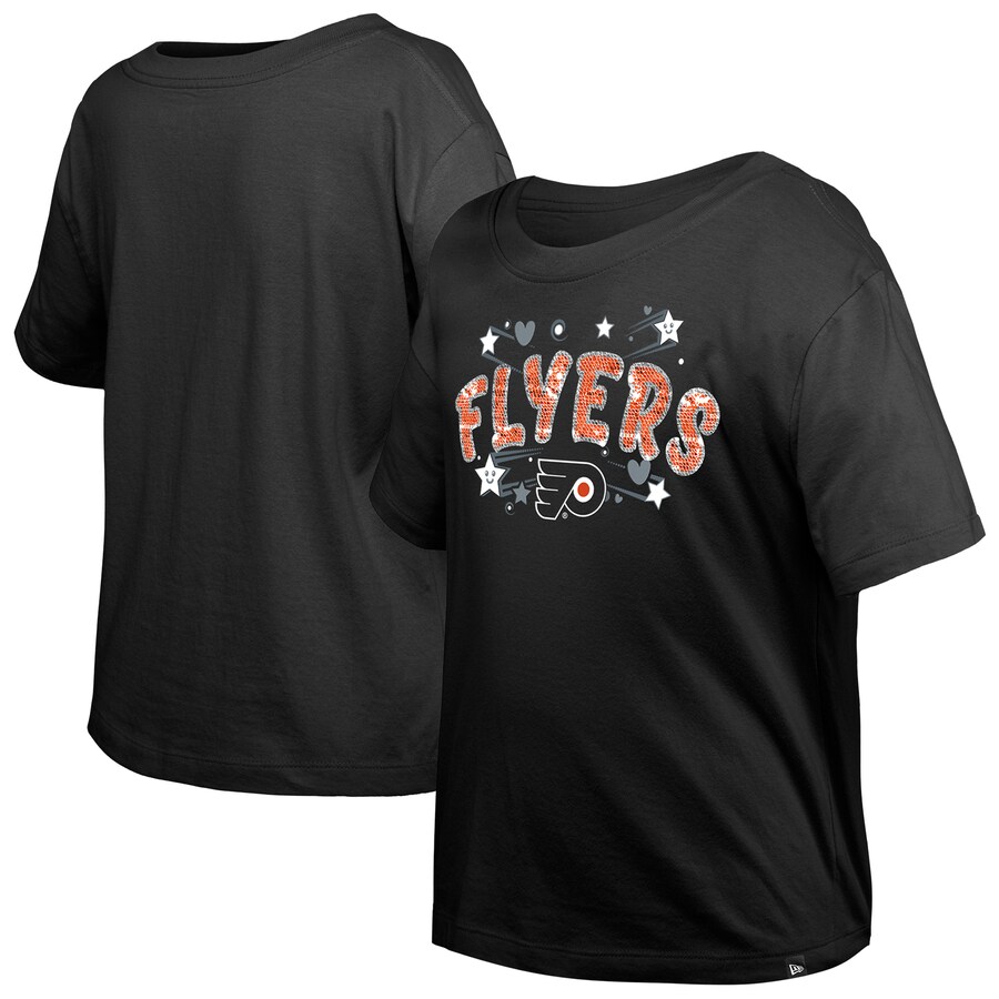 Girl's Youth Philadelphia Flyers New Era Black Flip Sequin T-Shirt