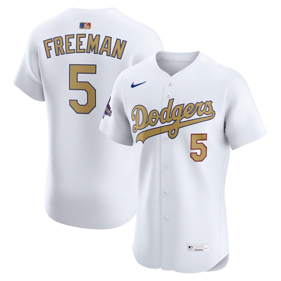 Men's Los Angeles Dodgers Freddie Freeman Nike White 2025 Gold Collection Elite Jersey