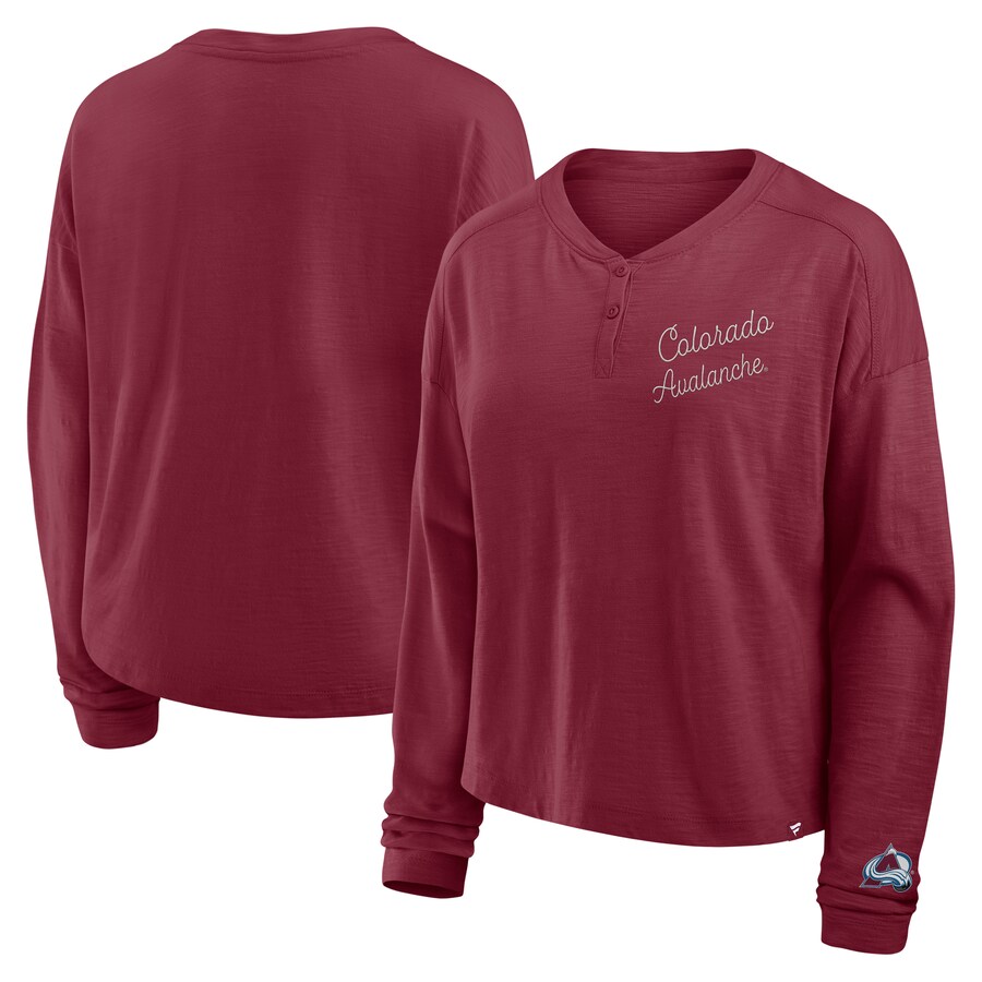 Women's Colorado Avalanche Fanatics Burgundy Oversized All Out Effort Long Sleeve Henley T-Shirt