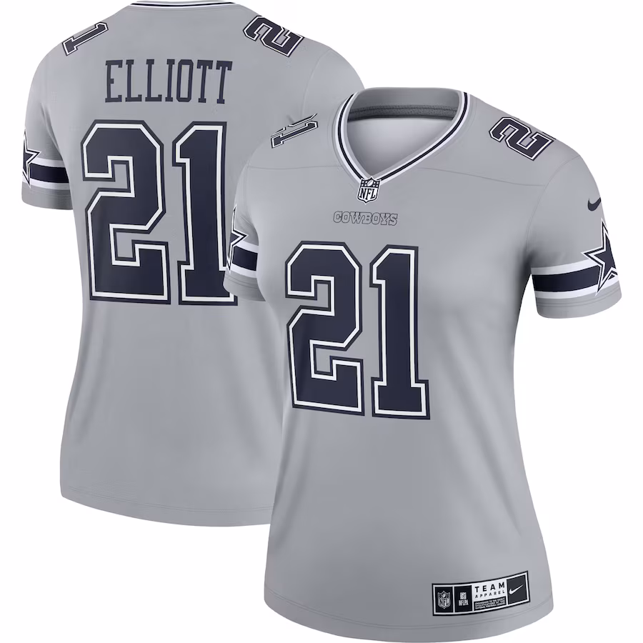 Women's Dallas Cowboys Ezekiel Elliott Nike Gray Inverted Legend Player Performance Top