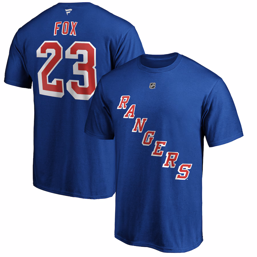 Men's New York Rangers Adam Fox Fanatics Blue Authentic Stack Name & Number T-Shirt