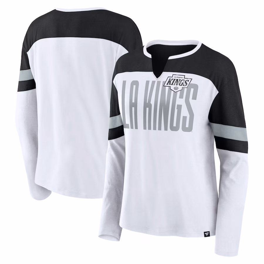 Women's Los Angeles Kings Fanatics White/Black Frozen Long Sleeve Notch Neck T-Shirt
