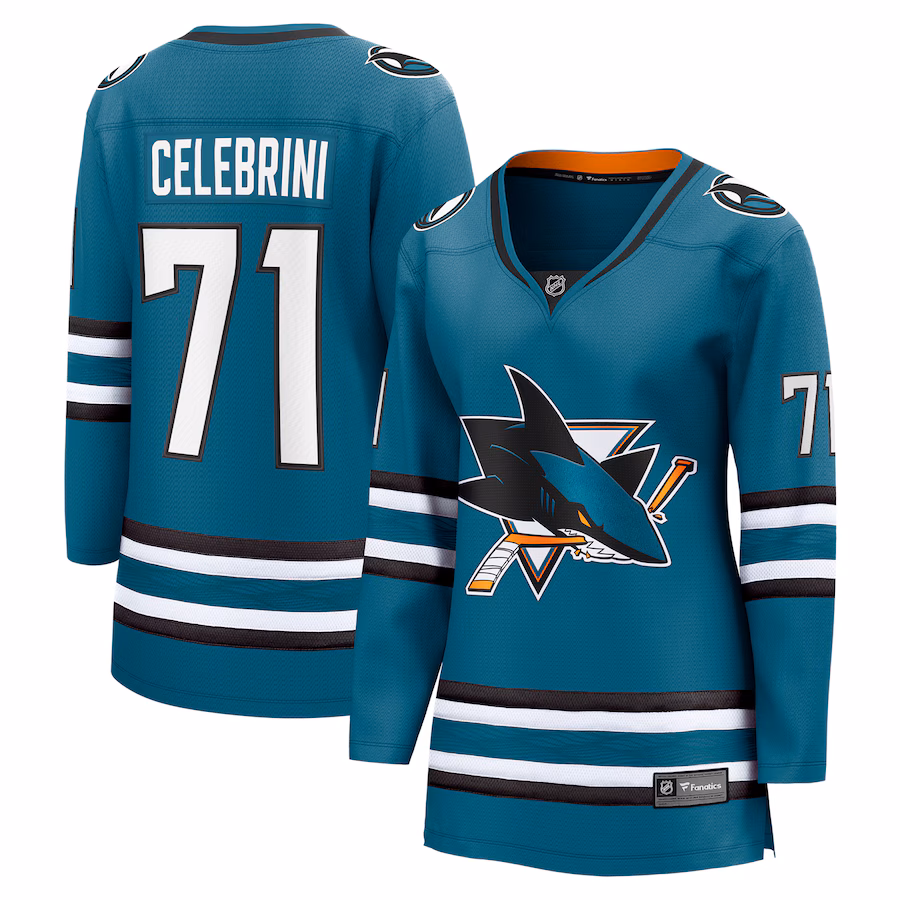 Women's San Jose Sharks Macklin Celebrini Fanatics Teal Home Breakaway Jersey