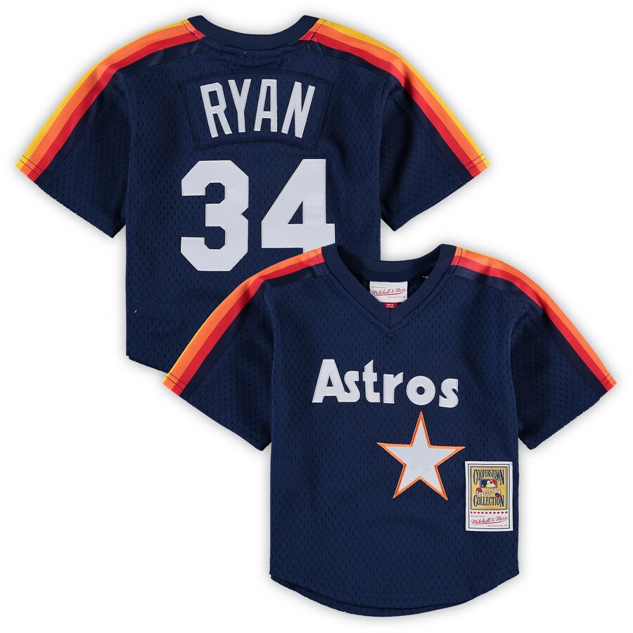 Preschool & Toddler Houston Astros Nolan Ryan Mitchell & Ness Navy Cooperstown Collection Mesh Batting Practice Jersey