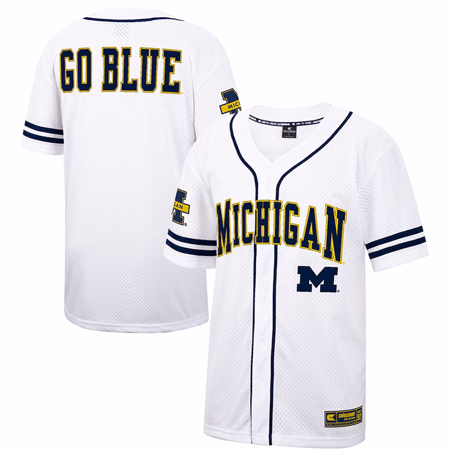 Michigan Wolverines Colosseum Free Spirited Mesh Button-Up Baseball Jersey - White