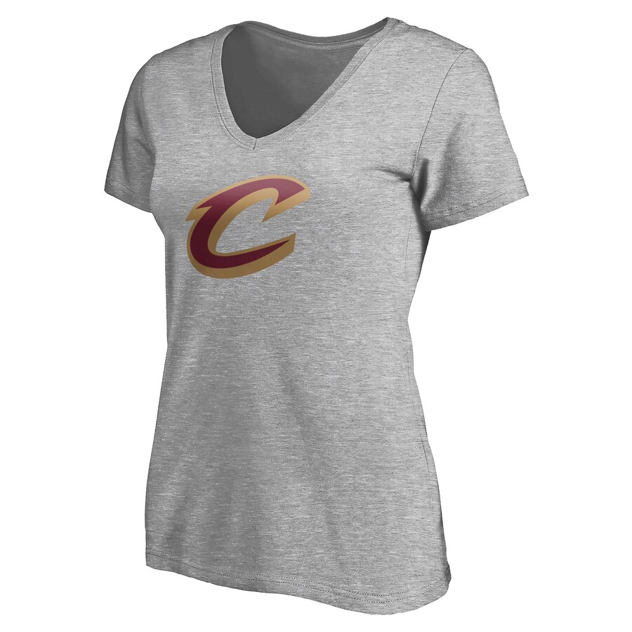 Women's Cleveland Cavaliers Heathered Gray Primary Team Logo V-Neck T-Shirt