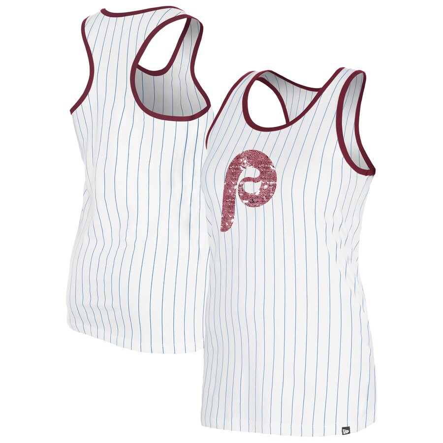 Women's Philadelphia Phillies New Era White Gameday Pinstripe Tank Top