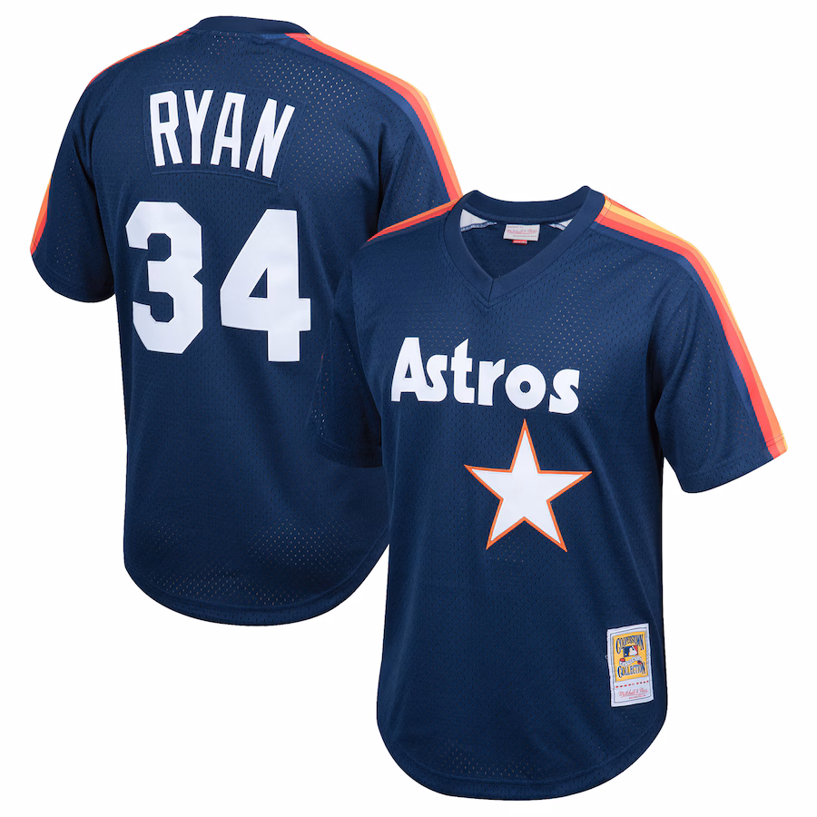 Youth Houston Astros Nolan Ryan Mitchell & Ness Navy Cooperstown Collection Mesh Batting Practice Jersey