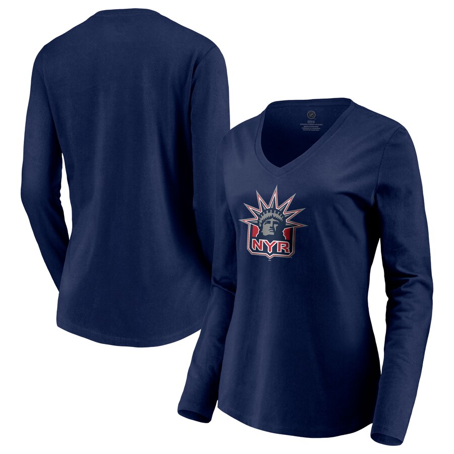 Women's New York Rangers Navy Special Edition Primary Logo V-Neck Long Sleeve T-Shirt