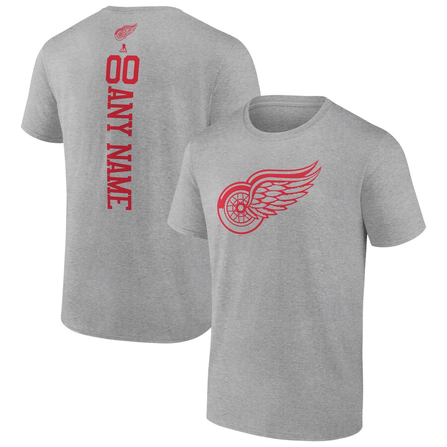 Men's Detroit Red Wings Heather Gray Personalized Name & Number T-Shirt
