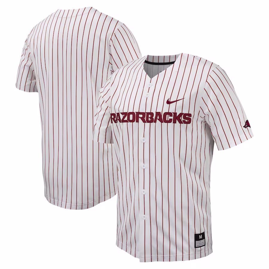 Arkansas Razorbacks Nike Pinstripe Replica Full-Button Baseball Jersey - White