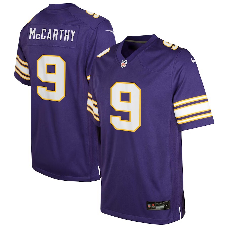 Youth Minnesota Vikings J.J. McCarthy Nike Purple Classic Alternate Player Game Jersey