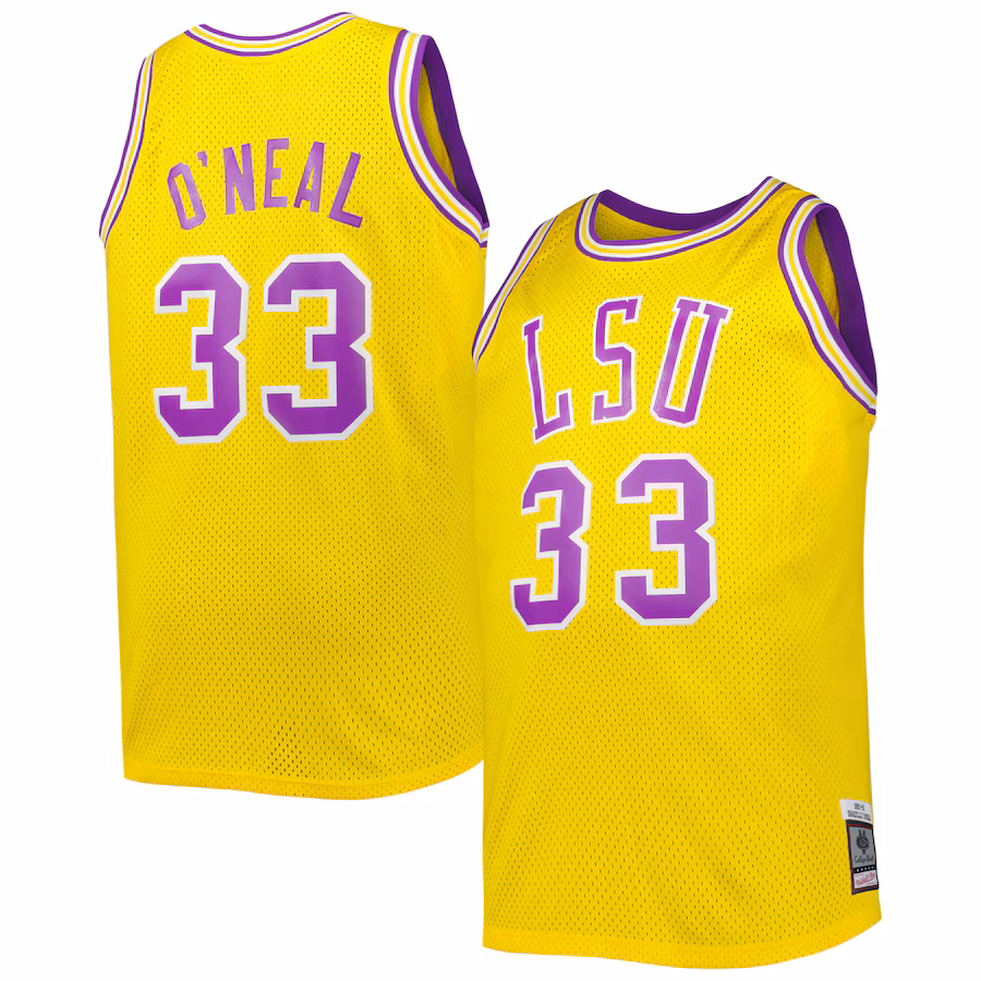 Men's 1990/91 Mitchell & Ness Shaquille O'Neal Gold LSU Tigers Big & Tall Swingman Jersey