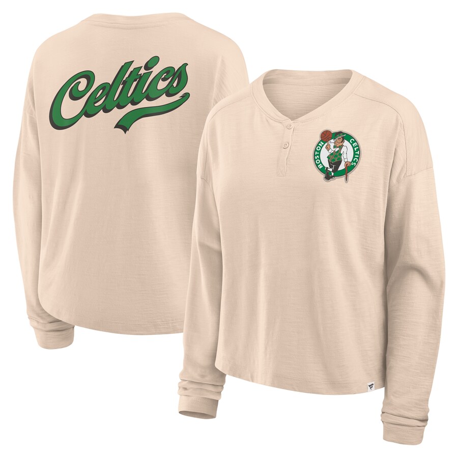 Women's Boston Celtics Fanatics Natural Boxed Out Drop Fashion Long Sleeve T-Shirt