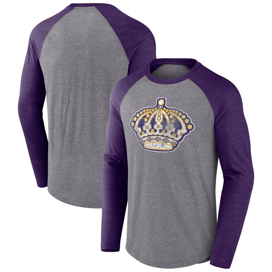 Men's Los Angeles Kings Fanatics Heather Gray Special Edition Long Sleeve Tri-Blend Raglan T-Shirt