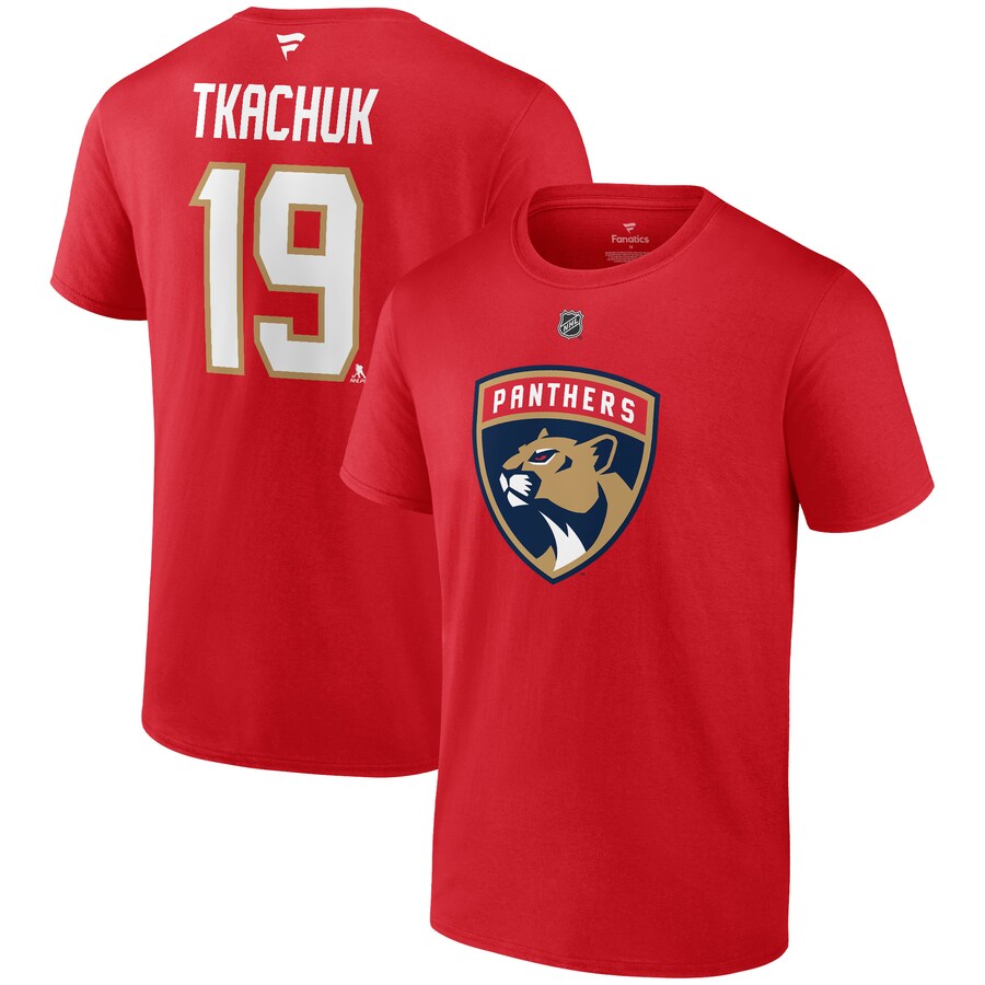Men's Florida Panthers Matthew Tkachuk Fanatics Red Authentic Stack Name & Number T-Shirt