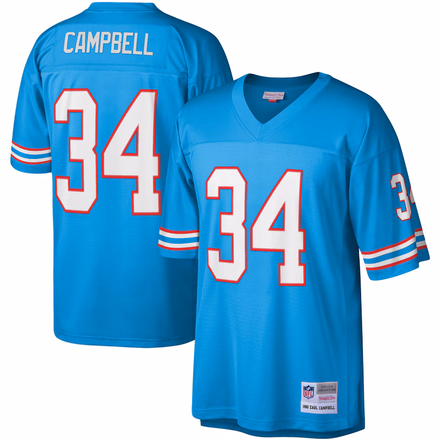 Men's Houston Oilers Earl Campbell Mitchell & Ness Light Blue Legacy Replica Jersey