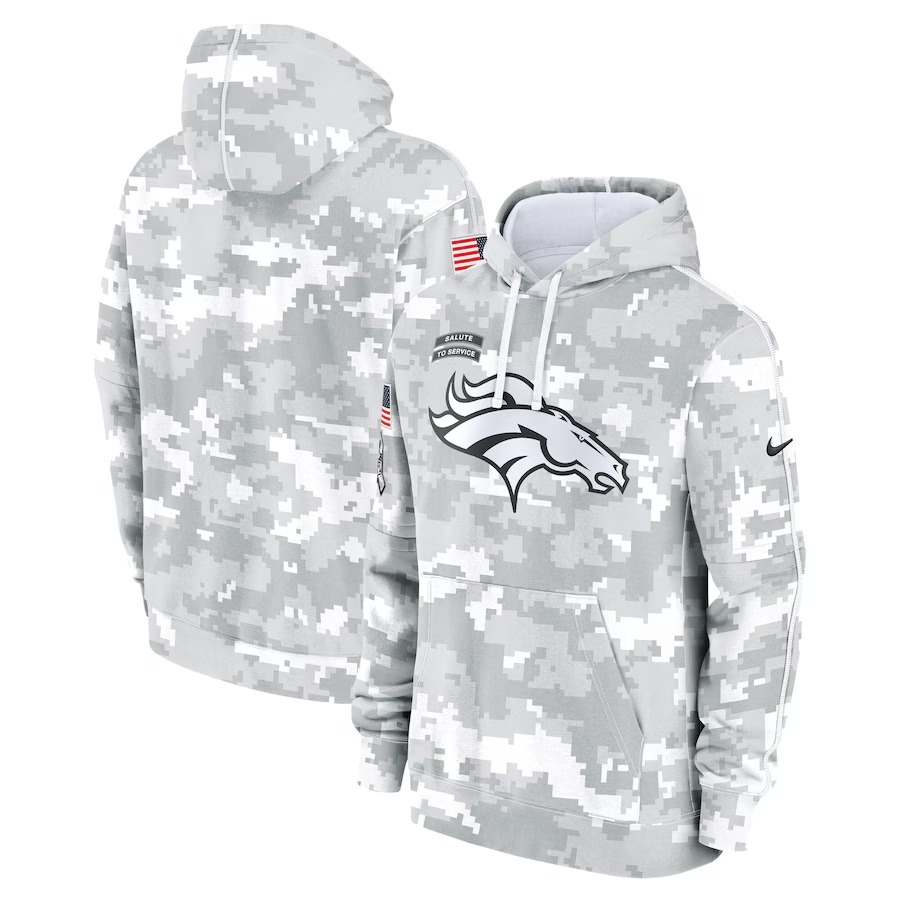 Men's Denver Broncos Nike Arctic Camo 2024 Salute to Service Club Fleece Pullover Hoodie