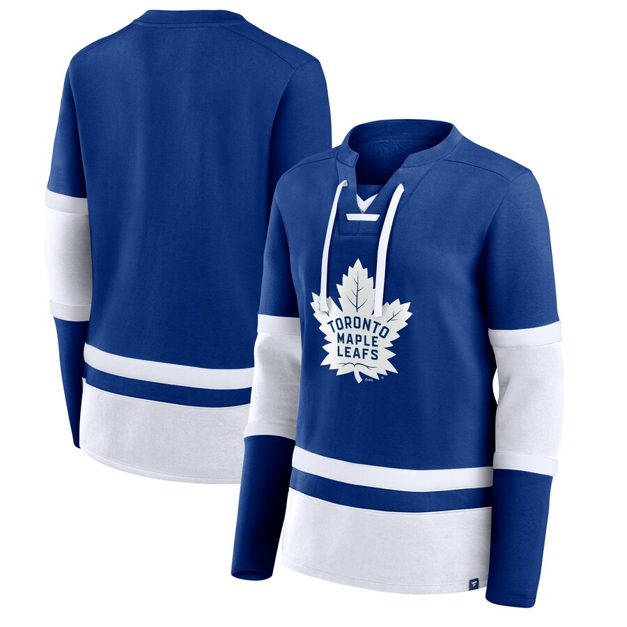 Women's Toronto Maple Leafs Fanatics Blue Prime Time Lace-Up Long Sleeve T-Shirt
