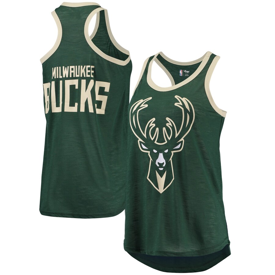 Women's Milwaukee Bucks G-III Sports by Carl Banks Hunter Green Showdown Scoop-Neck Racerback Tank Top