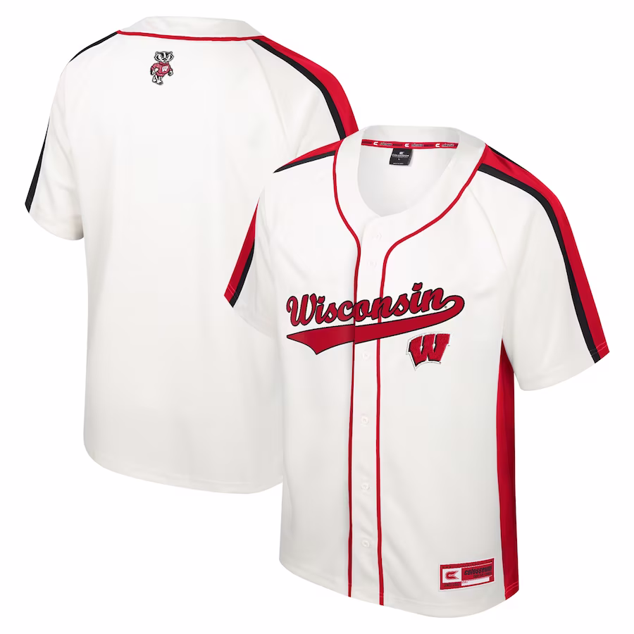 Wisconsin Badgers Colosseum Ruth Button-Up Baseball Jersey - Cream