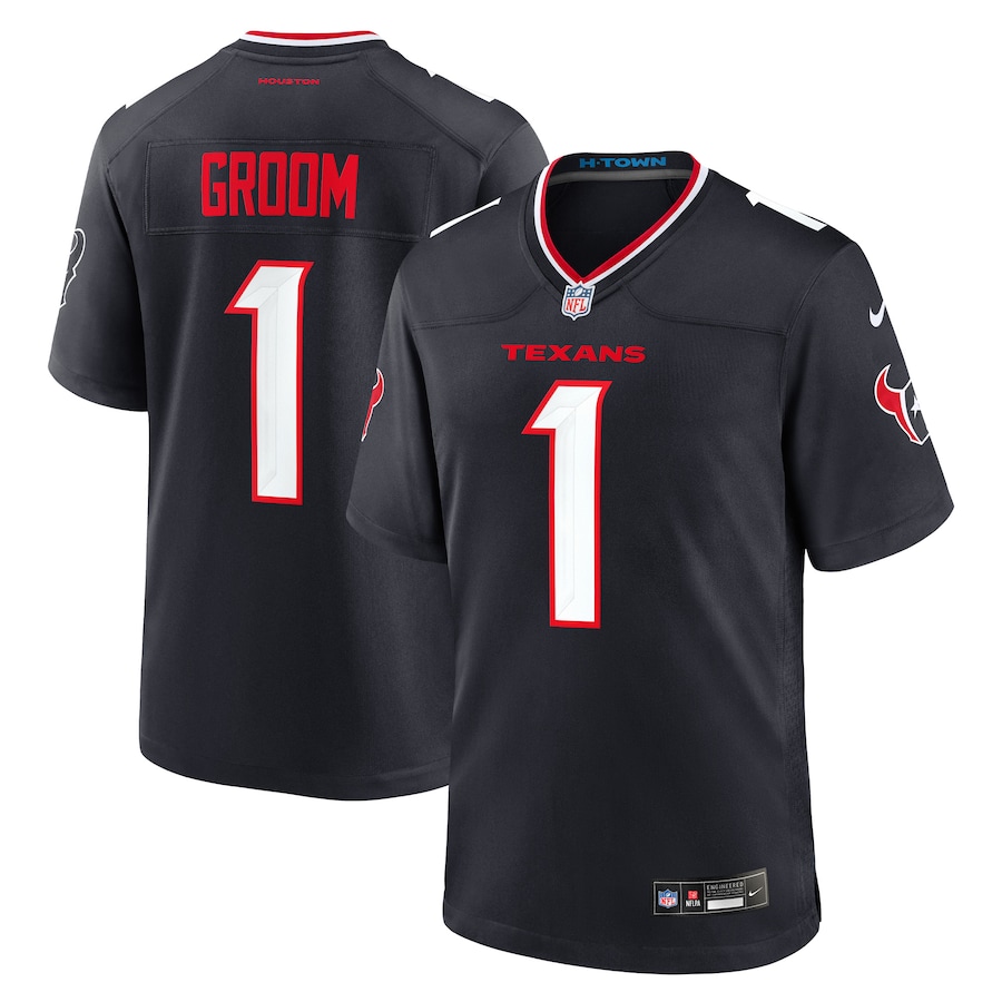 Men's Houston Texans Number 1 Groom Nike Navy Game Jersey