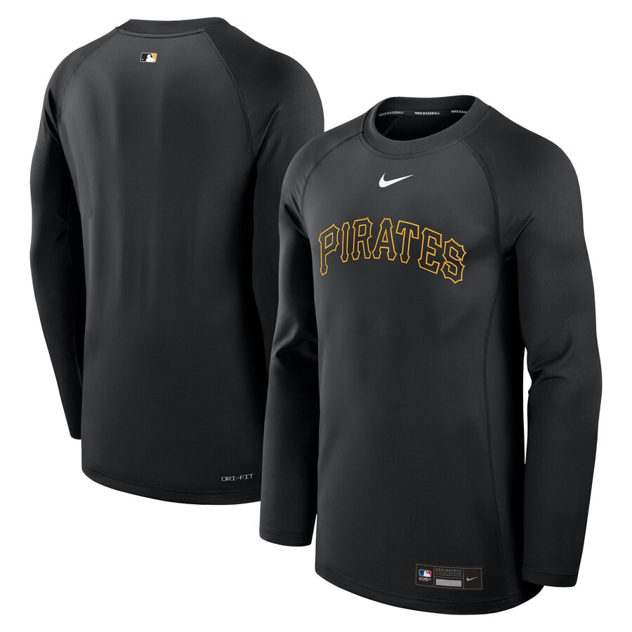 Men's Pittsburgh Pirates Nike Black Authentic Collection Game Time Raglan Performance Long Sleeve T-Shirt