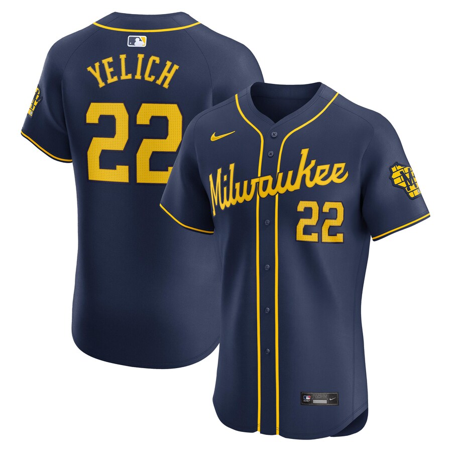 Men's Milwaukee Brewers Christian Yelich Nike Navy Alternate Home Elite Player Jersey