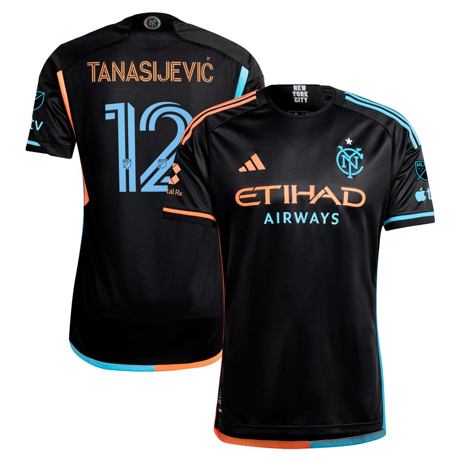 Men's New York City FC Strahinja Tanasijevic adidas Black 2024 24/7 Kit Authentic Player Jersey
